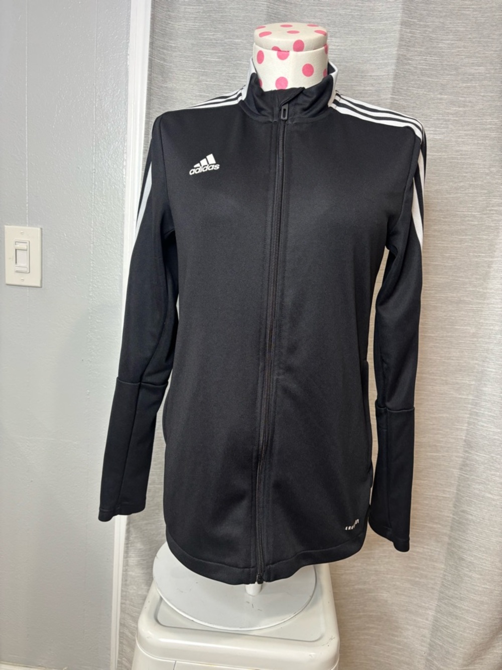 adidas Black Track Jacket with White Shoulder Stripes
